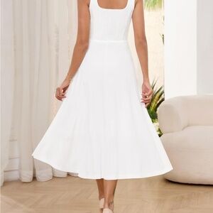 Sleeveless White Midi Dress with Square Neck